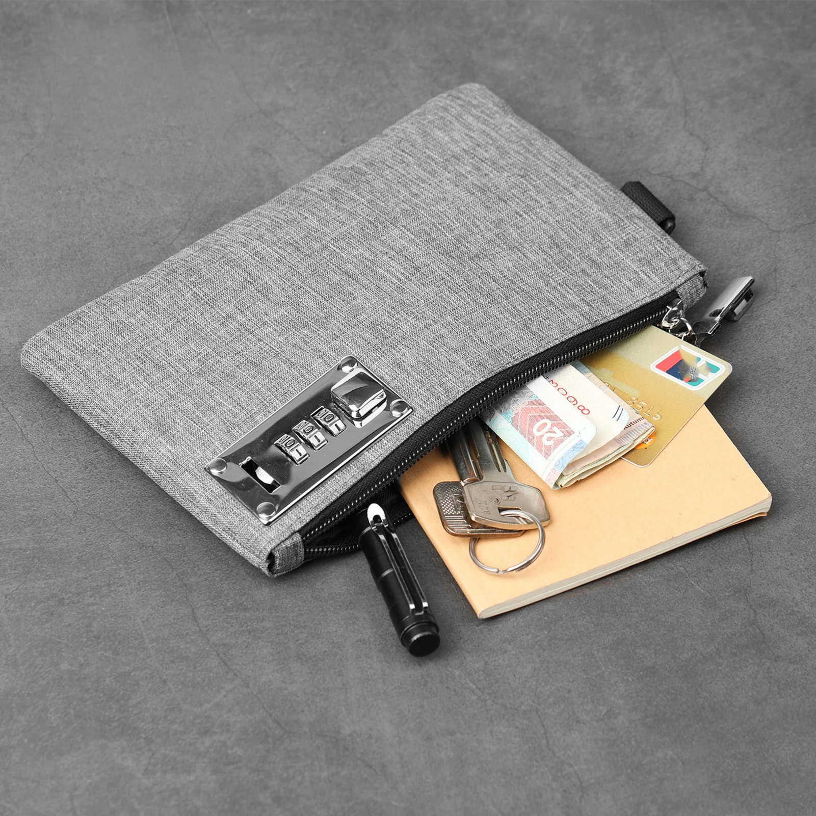Fahion Lockable Money Bag Coin Purse for Cash Passports Credit Cards Storage Cash Bag Men/Women Card Holder Bag with Lock