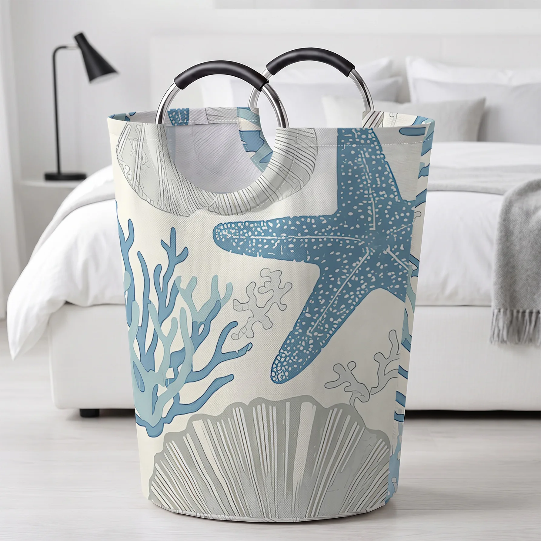 Ocean Starfish Coral Shell All‑Over Print Handheld Storage Basket, For Laundry, Bedroom & Home Sundries Storage