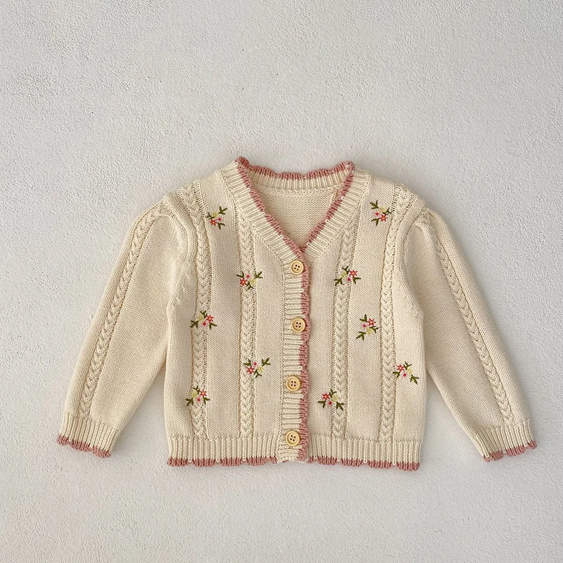 MILANCEL Baby Sweaters Toddler Girls Embroidery Cardigans Toddler Knitwear