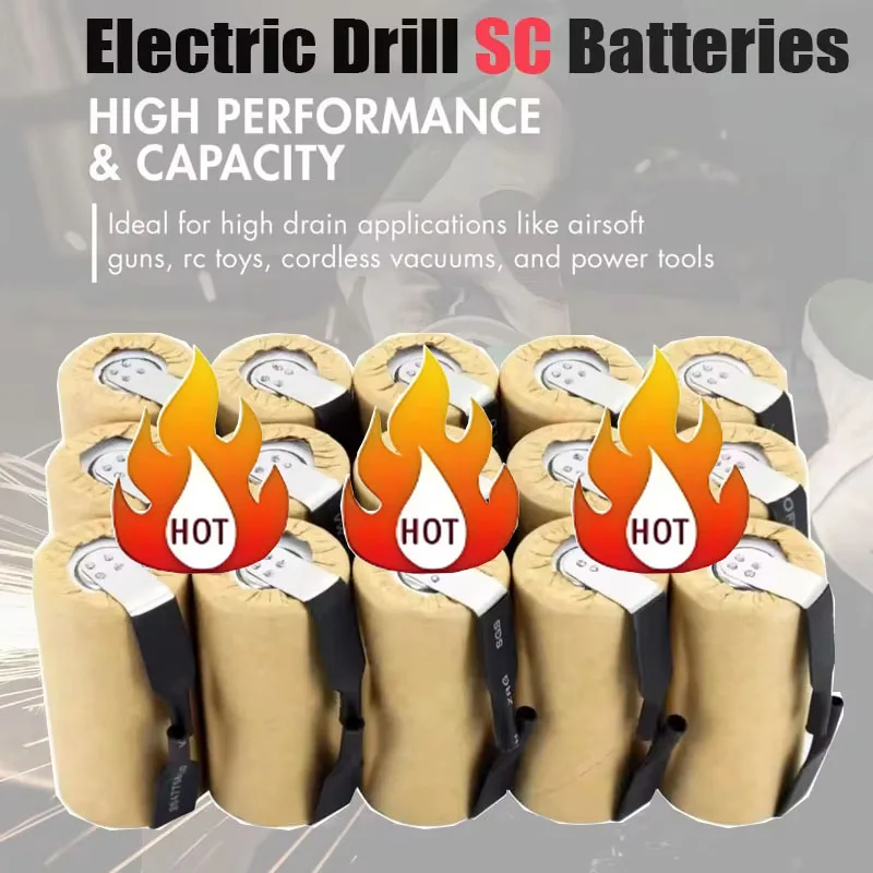 SC بطارية قابلة للشحن 1.2 فولت 2200 مللي أمبير خلية Sub C NI-CD مع علامات تبويب لحام لمفك الحفر الكهربائي لتقوم بها بنفسك بطارية