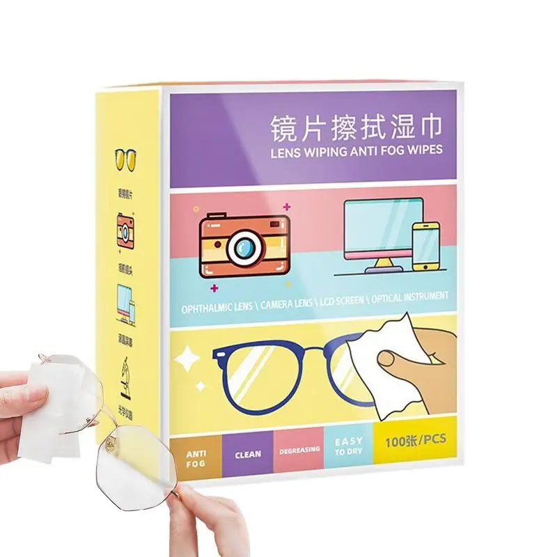 100Pcs Anti Fog Wipes Eye Glasses Cleaner Wipes Individually Wrapped Glasses Wipes Portable Eye Glasses Lenses Wipes for Glasses