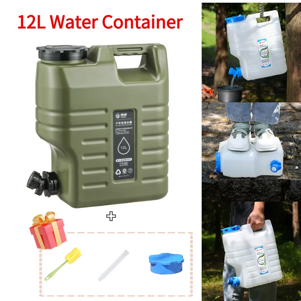

11/12L Outdoor Water Bucket Storage Container with Faucet Portable Camping Drinking Tank Large Capacity Dispenser Carrier Car