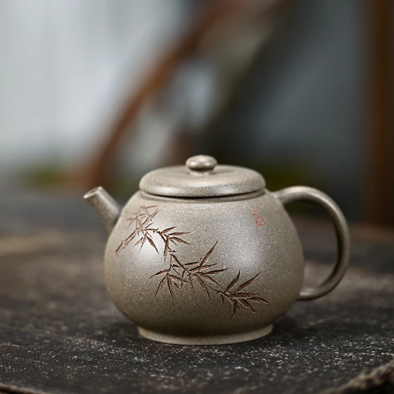 【Tao Yuan】Yixing Famous Shen Wenjuan Pure Handmade Teapot Green Section Bamboo Leaf Elegant Pot210cc