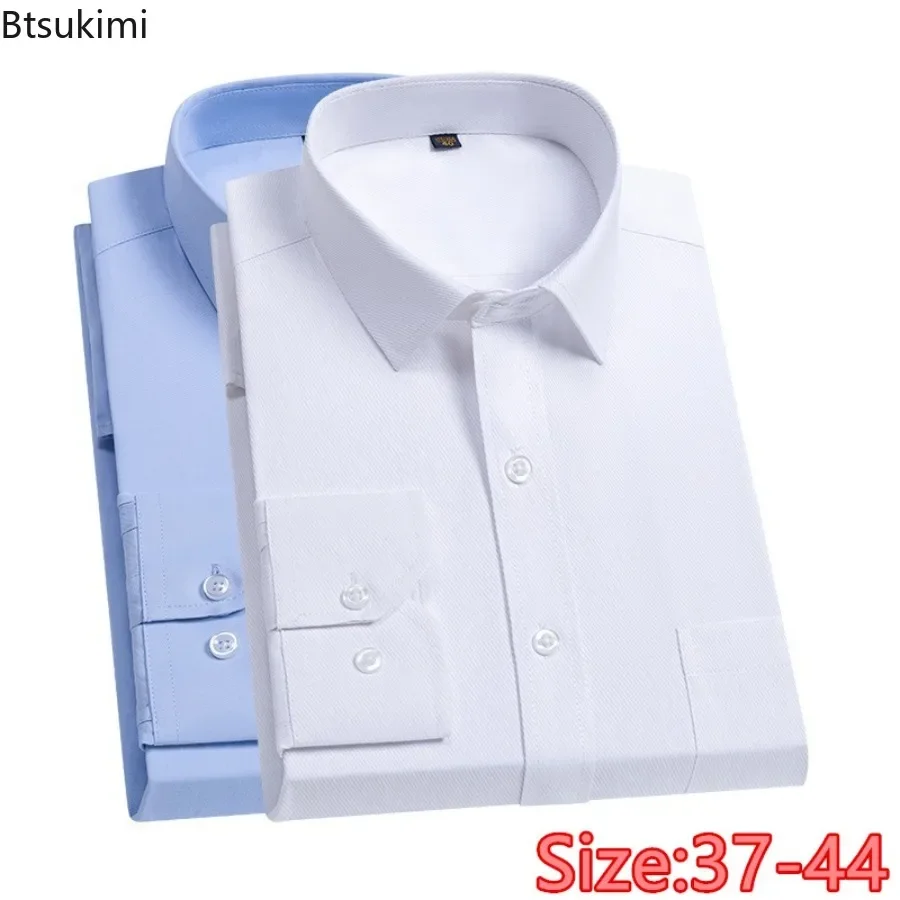 Classic White Shirts Men\'s Office Business Dress Shirts Fashion Solid Color Slim Casual Social Formal Shirt Men Clothing Blouses