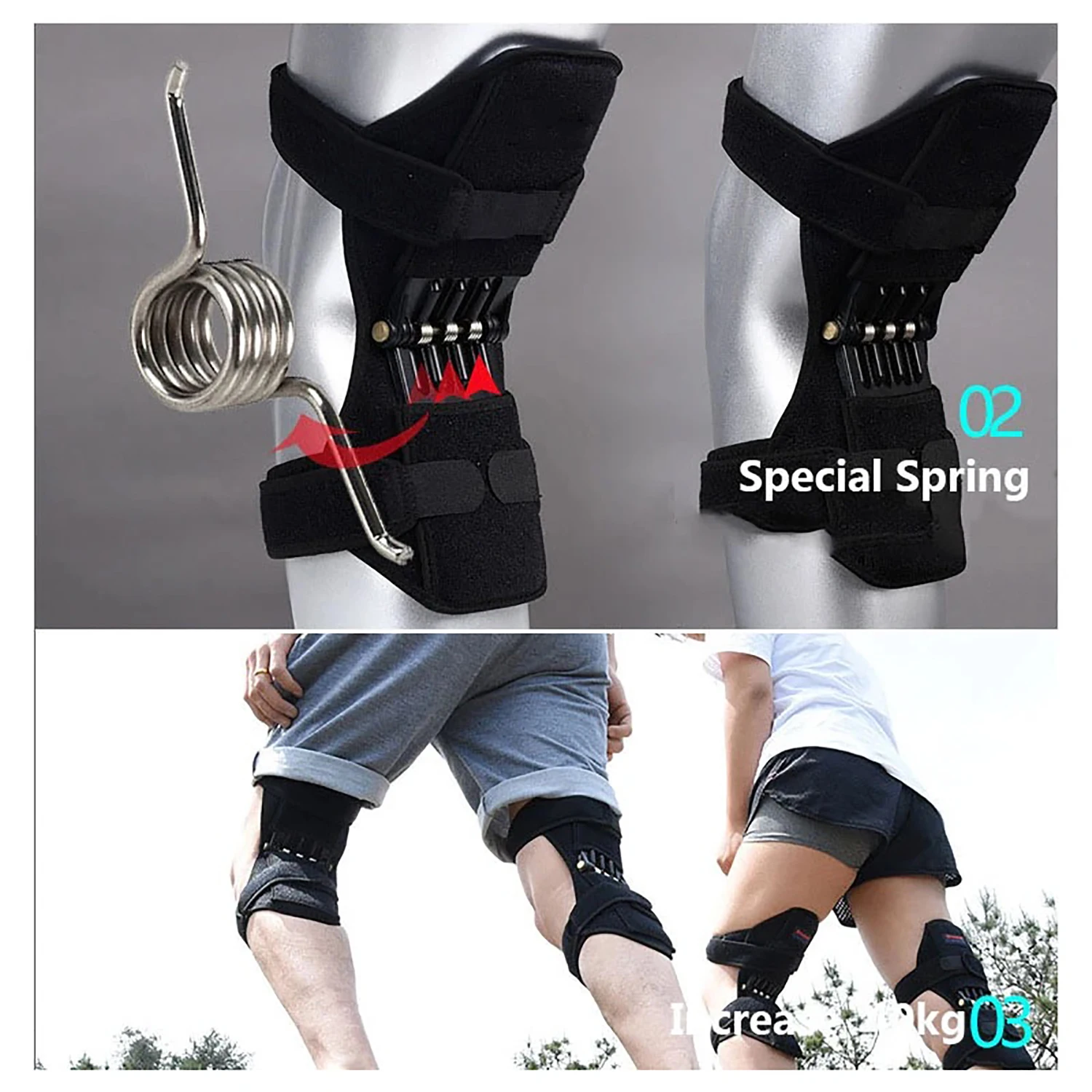 1PC Joint Support Knee Pad Non-slip Lift Pain Relief For Knee Power Spring Force Stabilizer Knee Booster Working Sports Elder image 6