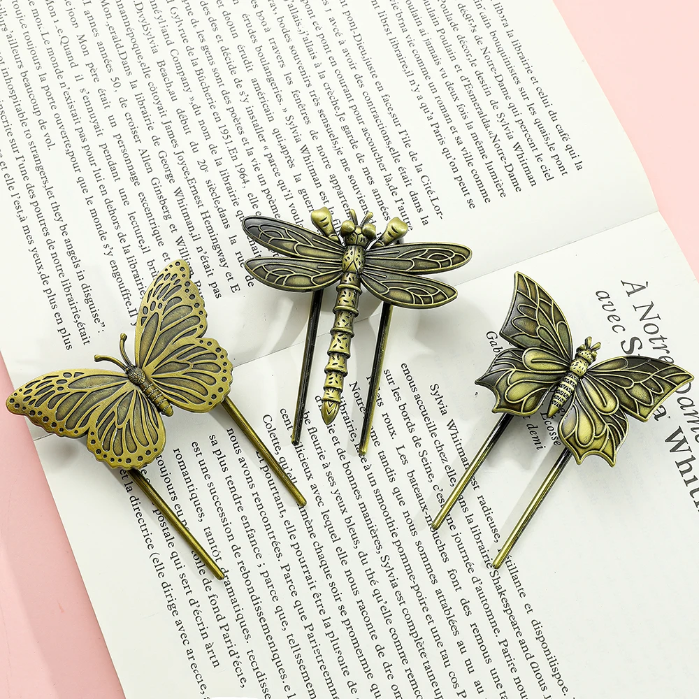 Imagem -03 - Bronze Butterfly e Libélula Bookmarks Grupo Metal Bookmarks Presentes Preciosos para os Amantes do Livro Leitura Markers 1pc