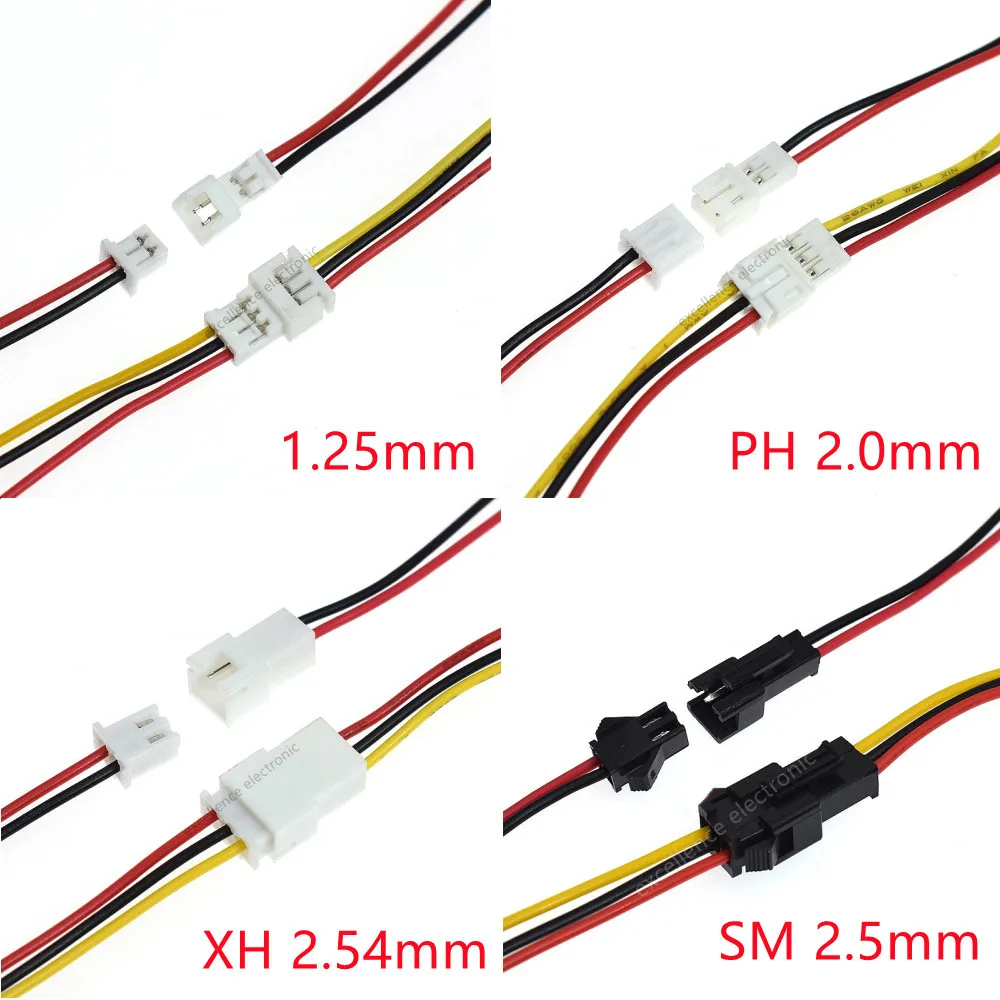 5Pair 1.25mm 2.0mm 2.54mm Pitch Mini JST PH XH SM Male Female Plug Socket Terminal Wires Cables Connector 2/3/4/5/6 Pin