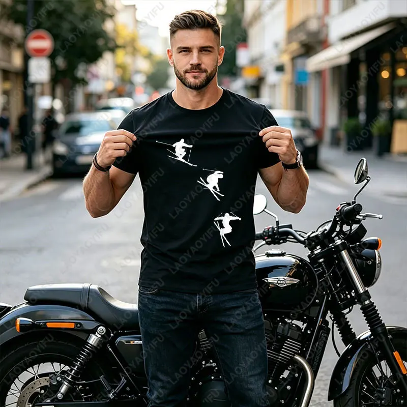Freestyle Skier Cool Ski Tricks Aerial Ski Stunts T-shirt Short Sleeve Round Neck Casual Tshirt Perfect for Outdoor Sports Wear