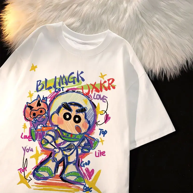 

Cartoon T-shirt Casual Cotton Anime Crayon Shin-chan Graphic T Shirt Oversized Y2k High Quality Streetwear Male Female Clothing