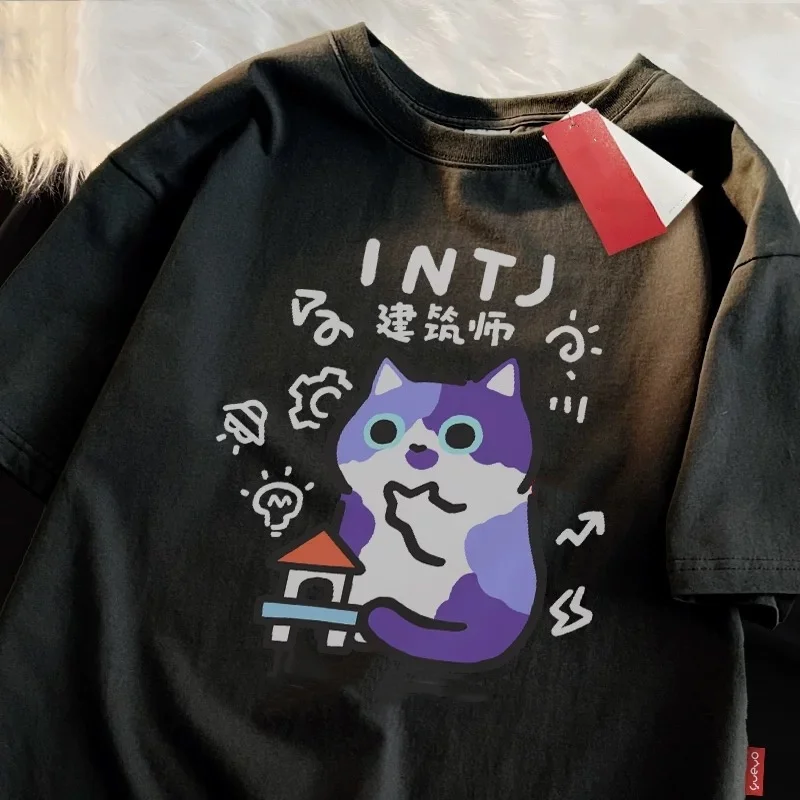 Cat Man Womens T-Shirts Cartoons Printing O-Neck Soft Oversize Short Sleeve Summer Womans Clothes Graphic T Shirts