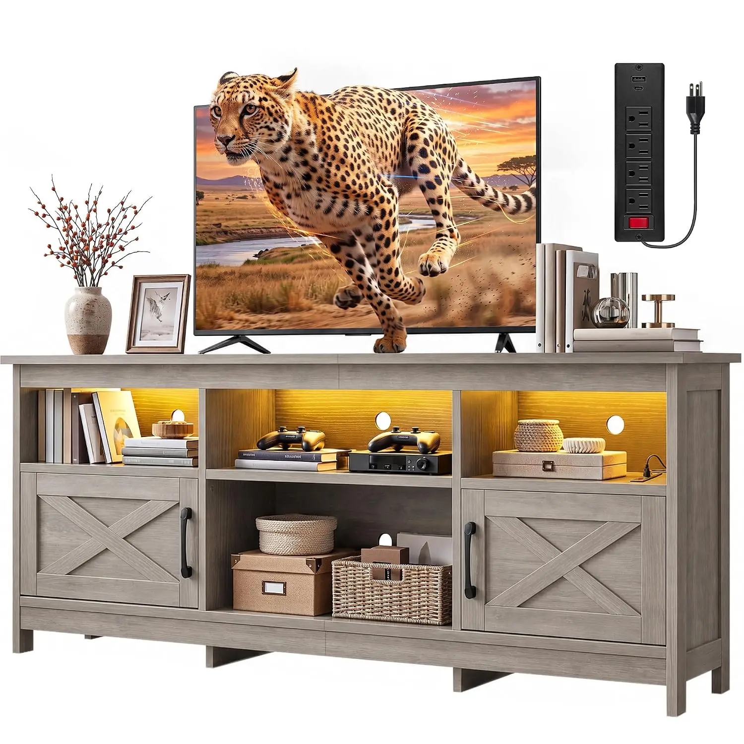 Grey Oak Farmhouse TV Stand 70