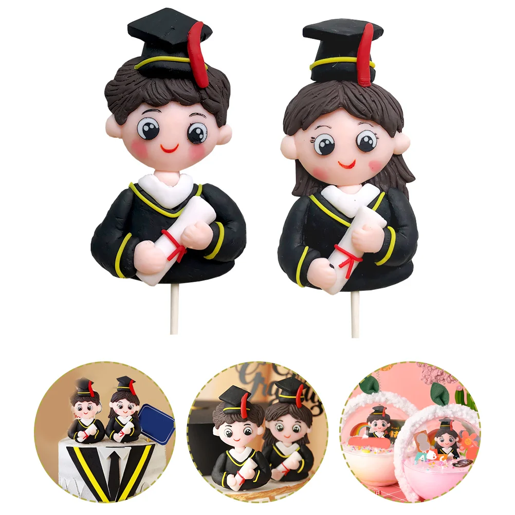 2 Pcs Graduation Season Plugin Premium Cake Decorations Lovely Party Mini Top Hat Vivid for Cakes Polymer Clay Adorns