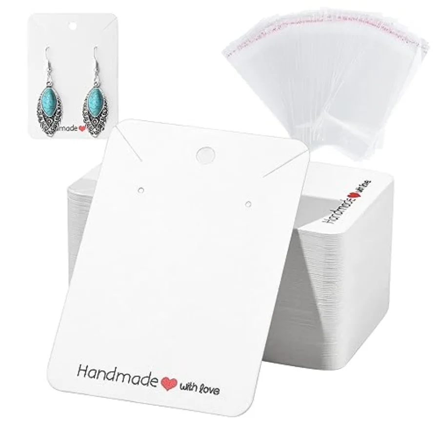 

Earring Display Cards - 100 Pcs, Packaging Bags for Earrings, Necklace and Jewelry - White 2''W-3''L