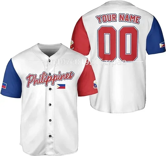 New 2024 Philippines Baseball Jersey 3D Printing Mesh Fiber Baseball Jersey T-shirt Men's Street Apparel Short Sleeve Shirt