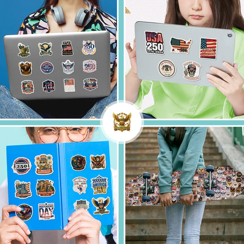 

50PCS United States 250th Star Stickers Festive Celebration Decoration DIY Scrapbooking Phone Luggage Skateboard Decals Toy Gift