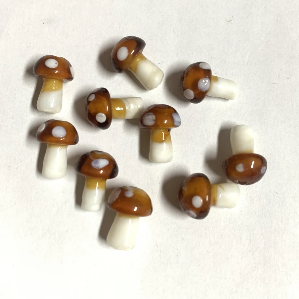 20pcs 10*13MM Grey Color Lovely  Lampwork Mushroom Glass Spacer Loose Beads Charm Findings