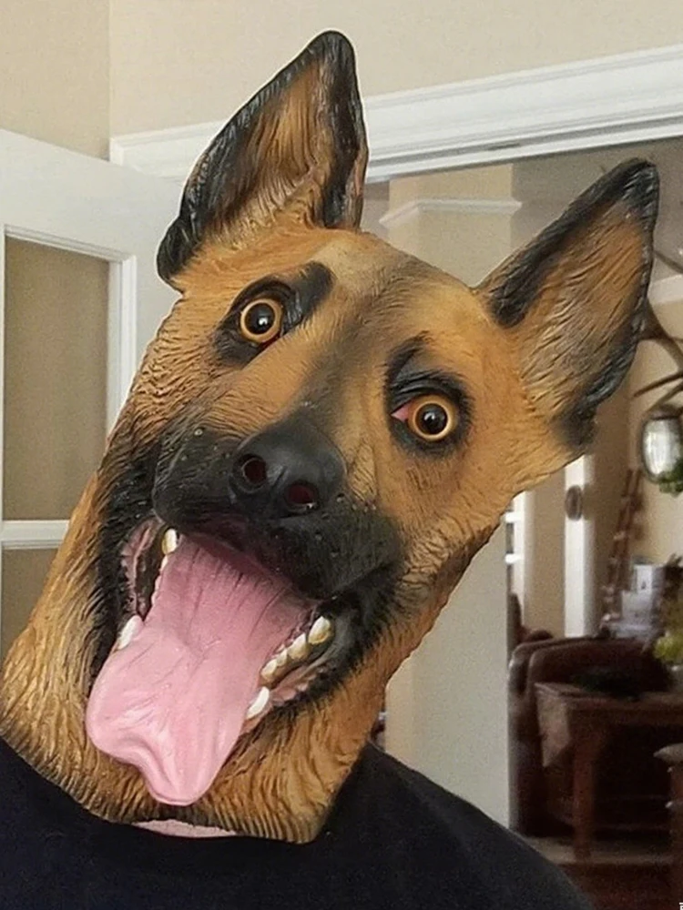 개 머리 마스크 할로윈 파티 개 의상 마스크 성인 코스프레 의상 라텍스 동물 머리 마스크 (독일 셰퍼드)