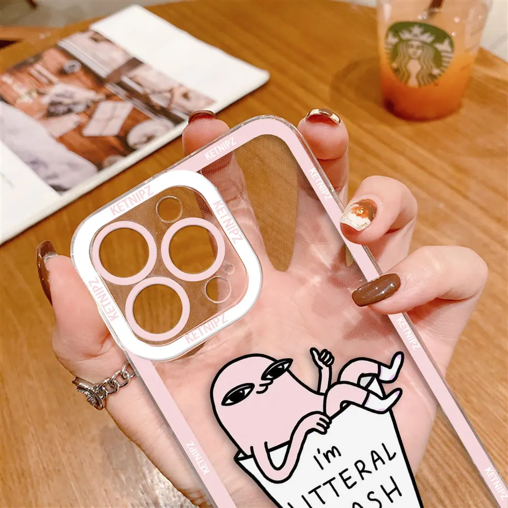 Funny Cartoon Man Cover Clear Phone Case For iPhone Apple 17 AIR 16E 16 15 14 12 13 11 Pro Max Plus XR TPU DIY Shell Case Funda