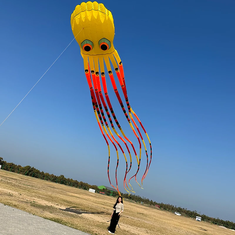 

3D 15m Soft Octopus Kite Large Animal Kites 8 Tubes Colorful Tail Beach Kite Nylon Material Easy To Fly Tear Resistant