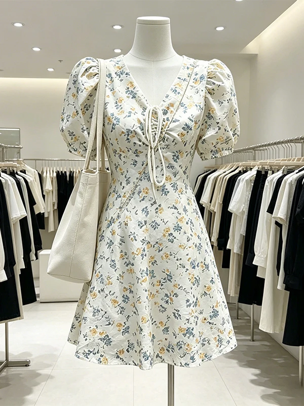 

Новое летнее женское платье макси с цветочным принтом и V-образным вырезом, короткая юбка А-силуэта, удобное, дышащее, для повседневной носки