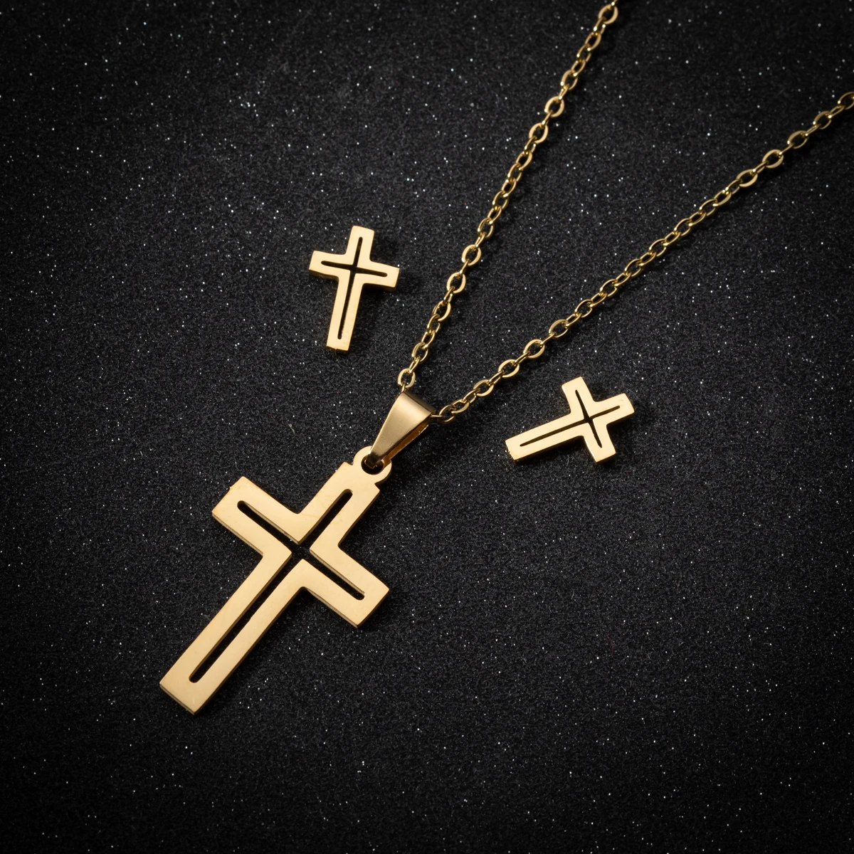 Punk Vintage Christian Jesus Cross Earrings And Necklace Jewelry For Women Surgical Steel Set Pendant Necklace Lot Accessories
