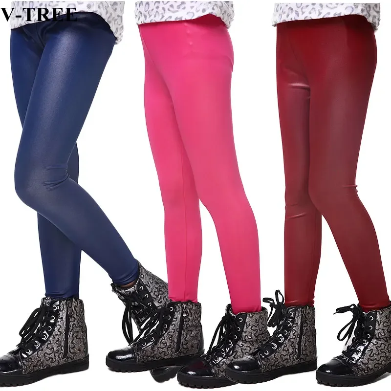 PU Girls Leggings Spring Autumn Leggins For Girl Faux Leather Kids Trousers Skinny Children Pants Teenager Pants 2-12 Year