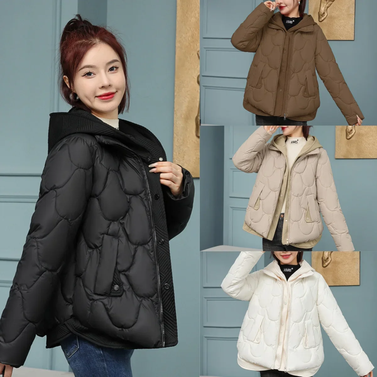 Women\'s winter jacket 2024  Coat Fake Two-Piece Down Cotton Clothes Snow Wear Outwear Warm Cotton-Padded Jacket OutCoat Lady