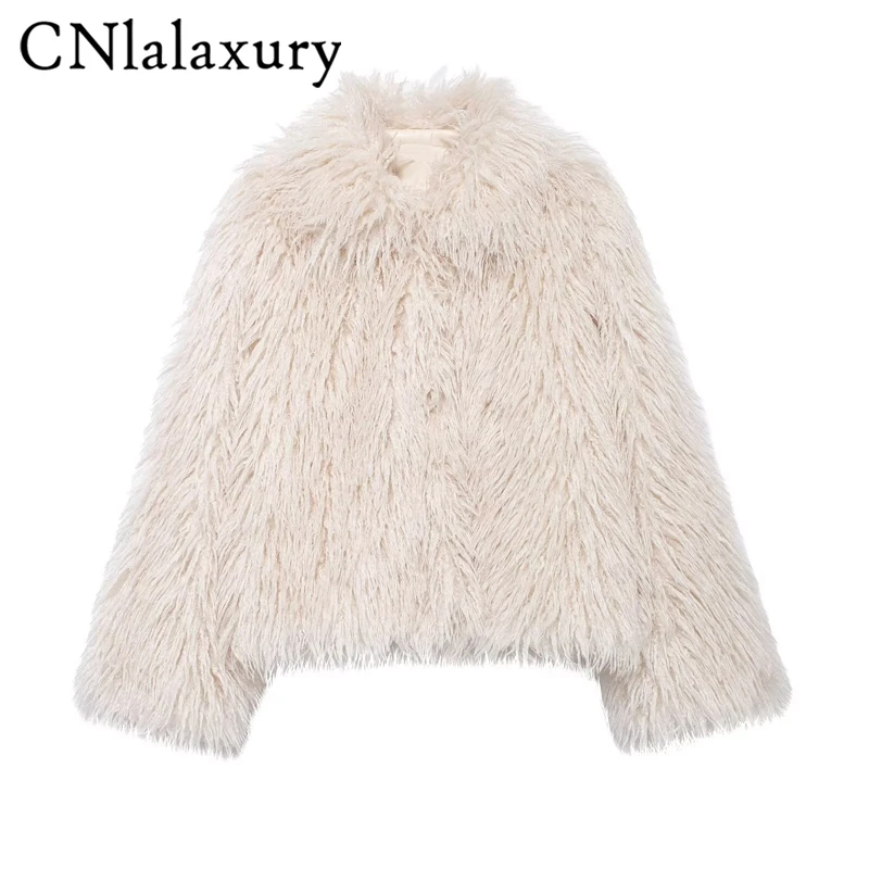 CNlalaxury Winter Warm Loose Jacket Women Faux Fur Coat Ladies Thick Short Overcoat