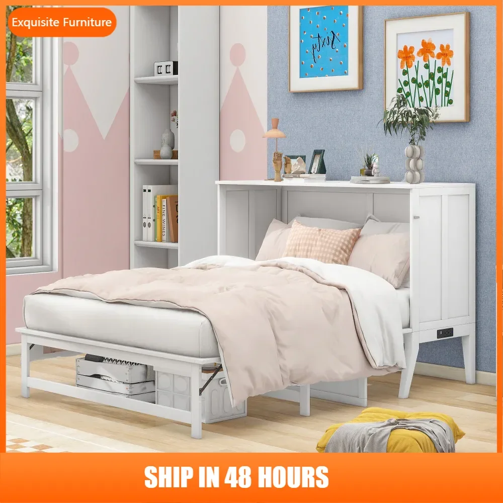 

Queen Size Murphy Bed with Built-In Charging Station and a Shelf, White