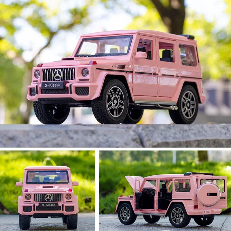 1:24 Mercedes Benz G63 PINK Diecast Car Metal Model With Light Sound Pull Back Vehicle Toys Collection For Gifts F159