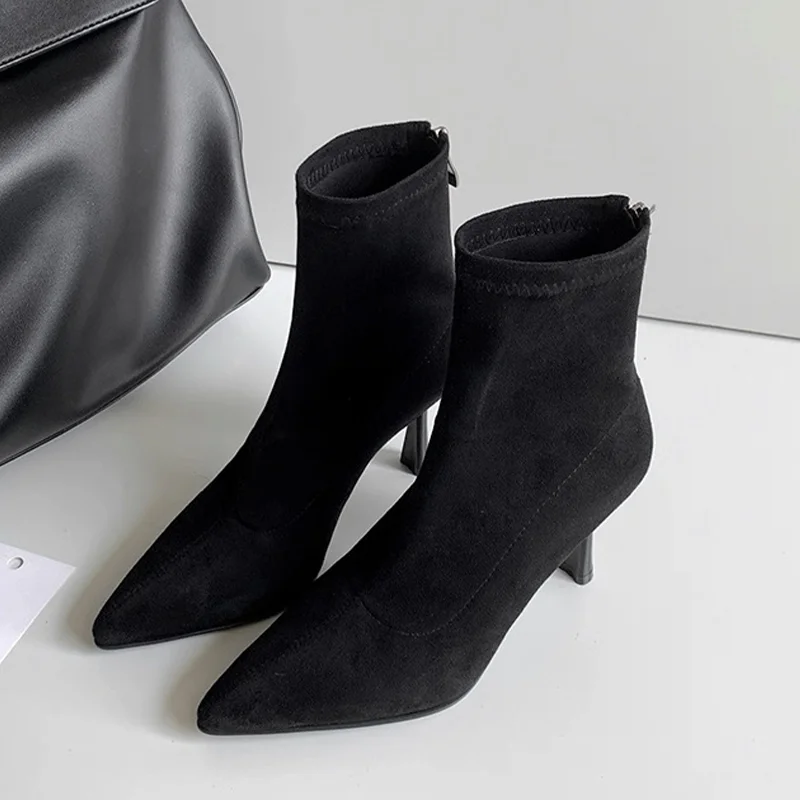

Pointed Toe Women's Boots Sexy High Heels Suede Shoes 2025 Fashion New Pumps Ankle Chelsea Boots Winter Party Dress Ladies Boots