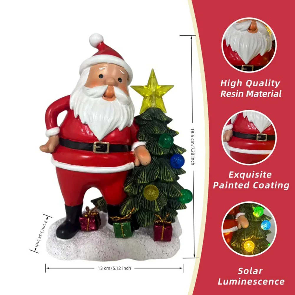 Фигурка Санта-Клауса на солнечной энергии с рождественской елкой для уличного праздничного декора, украшения ручной работы из смолы