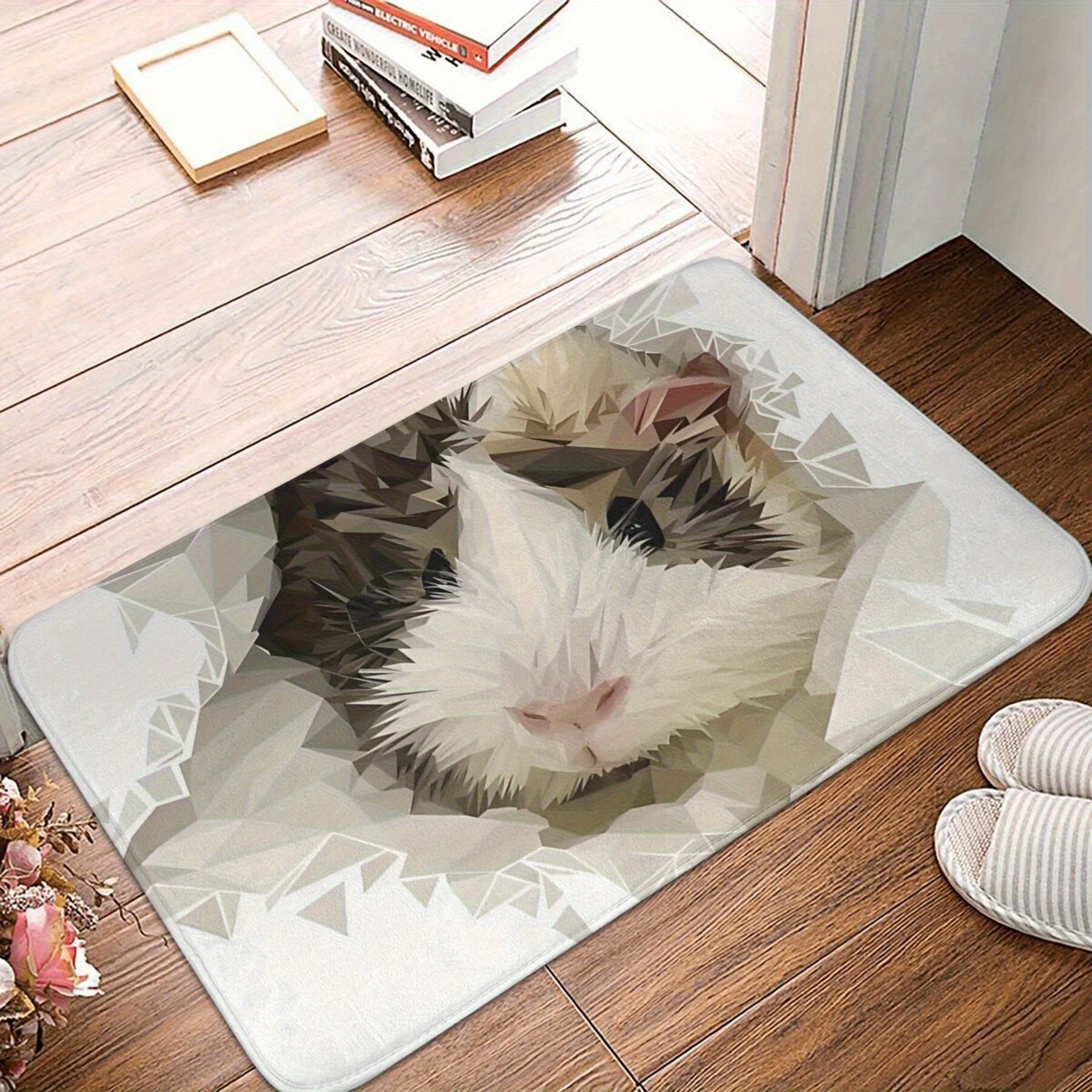 Cute hamster pattern floor mat, made of polyester fabric, machine washable, suitable for bedroom and living room decoration.