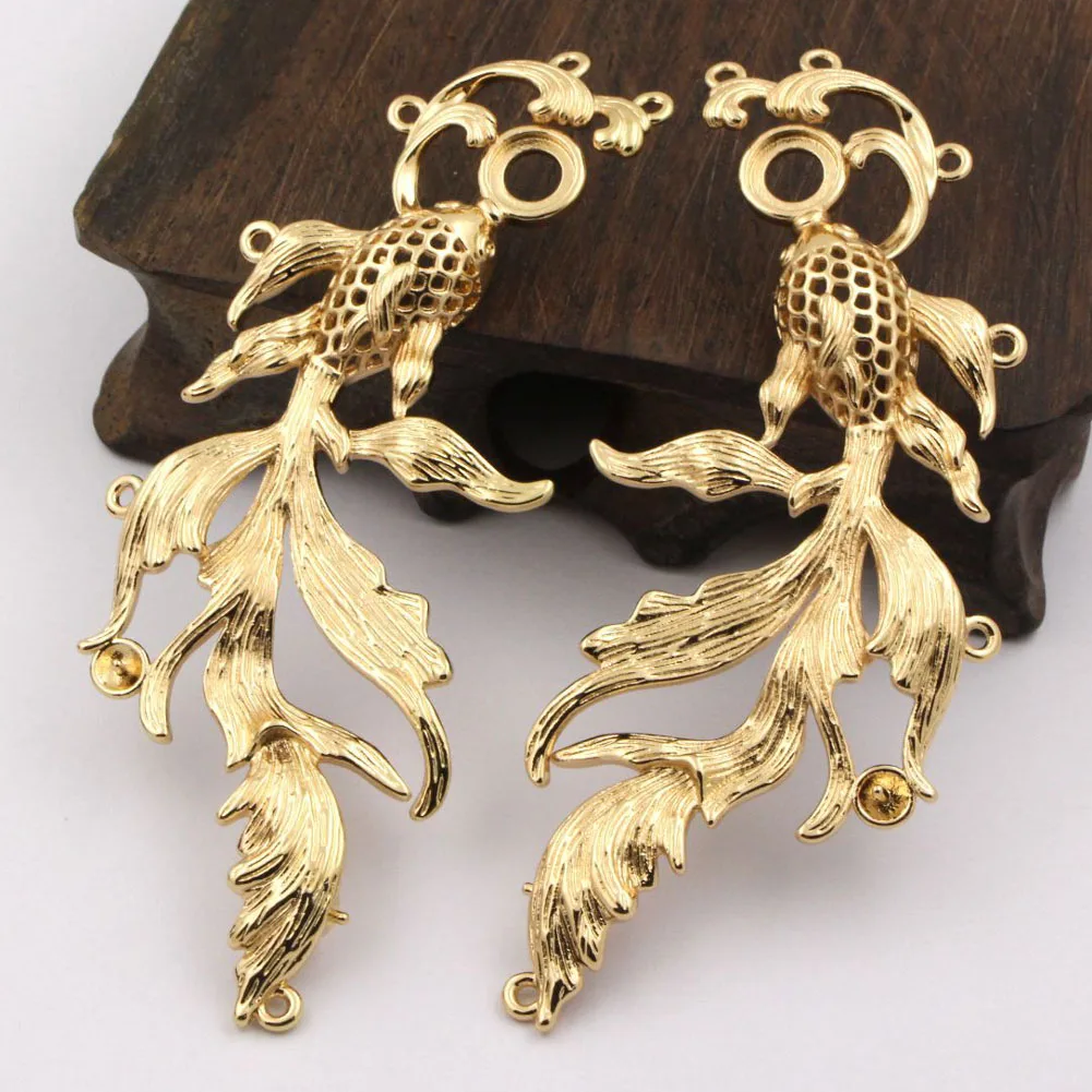 2pair 98x95mm Brass Casted Goldfish Connectors Stamping Decoration DIY for Necklace Hair Tiaras Jewelry Clothes Home Accessories