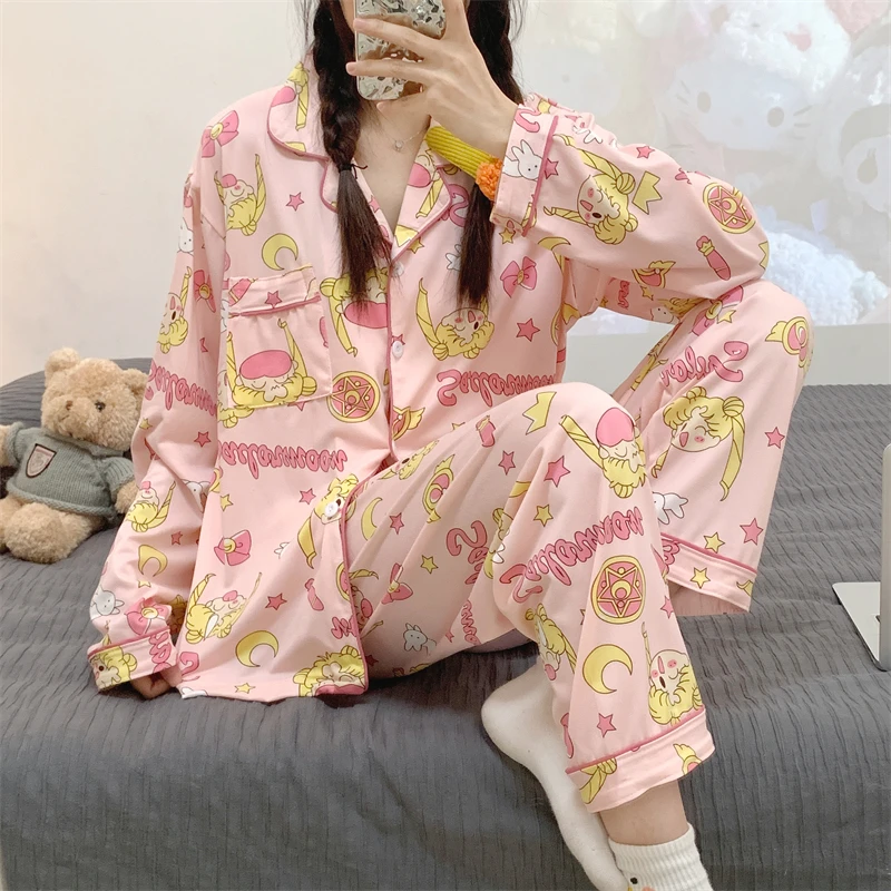 Sailor Moon-Conjunto de pijama de manga larga para mujer y niño, ropa de dormir suave, bonita, de soldado, Sailor Moon, para regalo de cumpleaños