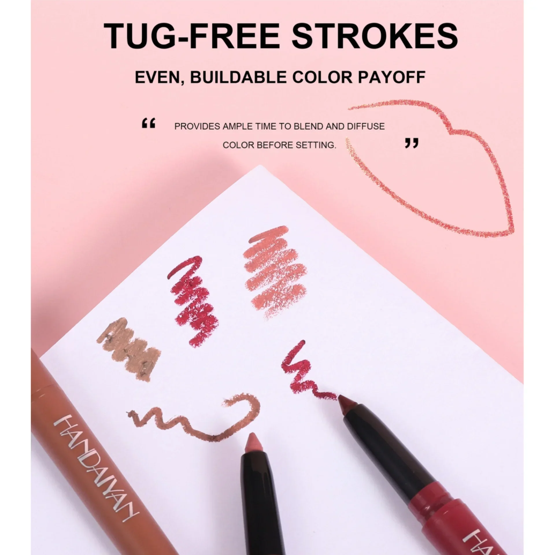 Penna per labbra opaca a 6 colori Matita per rossetto con texture super morbida Penna per trucco snellente per labbra precisa a lunga durata