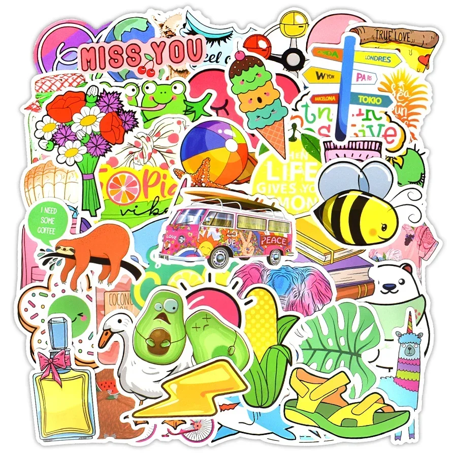 50 PCS Cartoon VSCO Stickers for Children Toy Pink Girl Kawaii Sticker to DIY Suitcase Laptop Fridge Skateboard Phone Car Decals