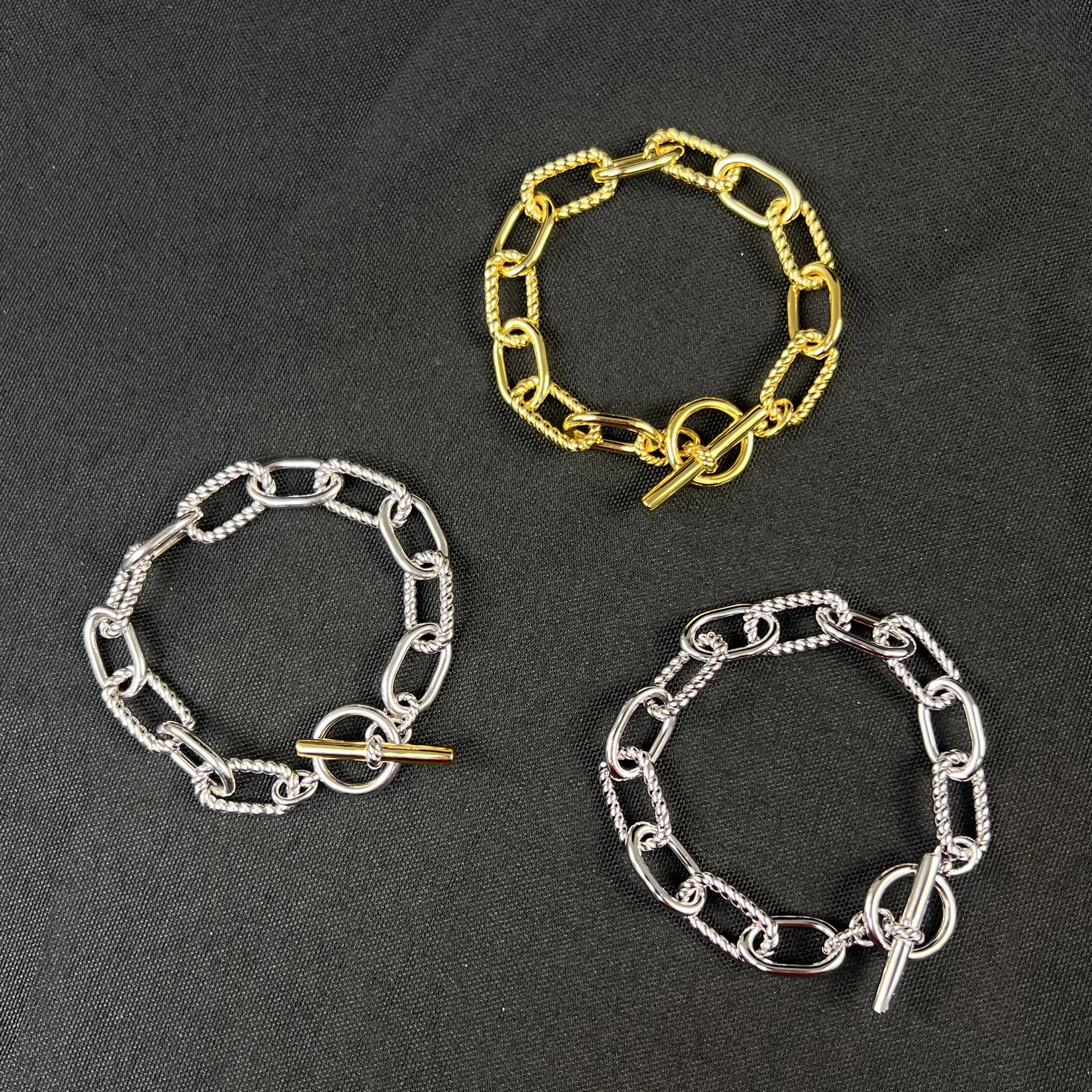 

S925 sterling silver new button line rotating T buckle bracelet neutral fashion trend retro classic personality luxury jewelry