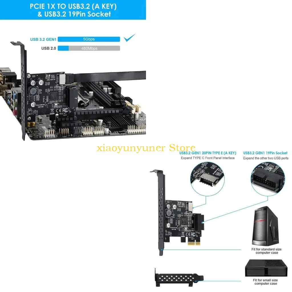 

P9JB PCI-E 1X to USB 3.2 GEN1 5Gbps Type-E A-Key Expansion Card,20Pin Front Panel