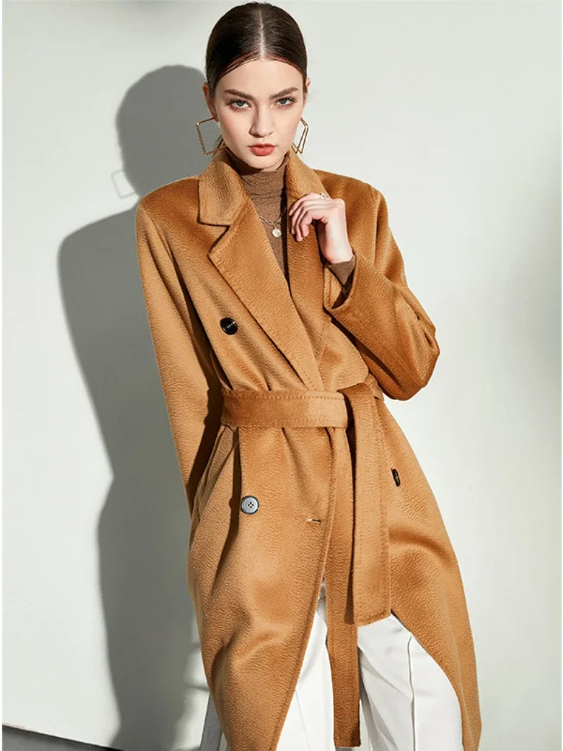

Water Ripple Double-sided Woolen Cashmere long Coat Women's 2025 New Wool Coat, 94.8% wool +5.2% cashmere