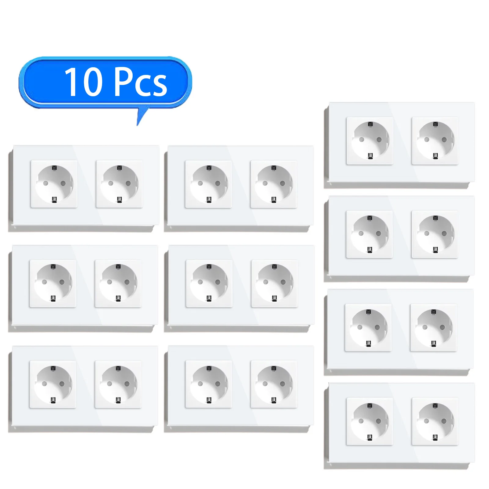 BSEED Wandcontactdozen Glazen frame Dubbele contactdozen 16A EU-norm 110V - 240V Stopcontact Wandcontactdozen Meerdelige set