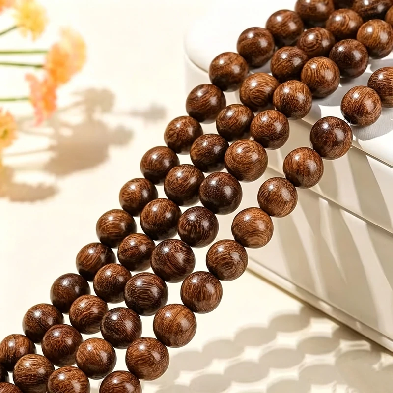 Natürliche Holzperlen aus Goldseide und Sandelholz, runde Buddha-Perlen, verschiedene Größen für Schmuckherstellung, DIY-Halsketten, Armbänder, Zubehör, 6, 8, 10 mm – Detail 3