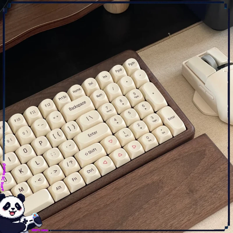 Teclado Mecânico Personalizado RECCAZR R100 com Keycaps de Madeira de Noz, Teclado Retro para Jogos em Modo Triplo, Perfeito como Presente