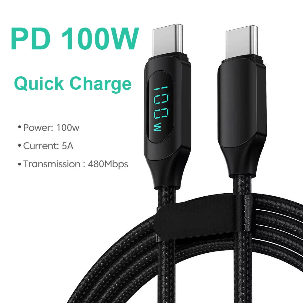 100W 1m/2m Real-time Digital Dispaly Type C to Type C Cable PD Fast Charger USB C to USB C Cable For iphone 15 16 Data Cord Wire view 2