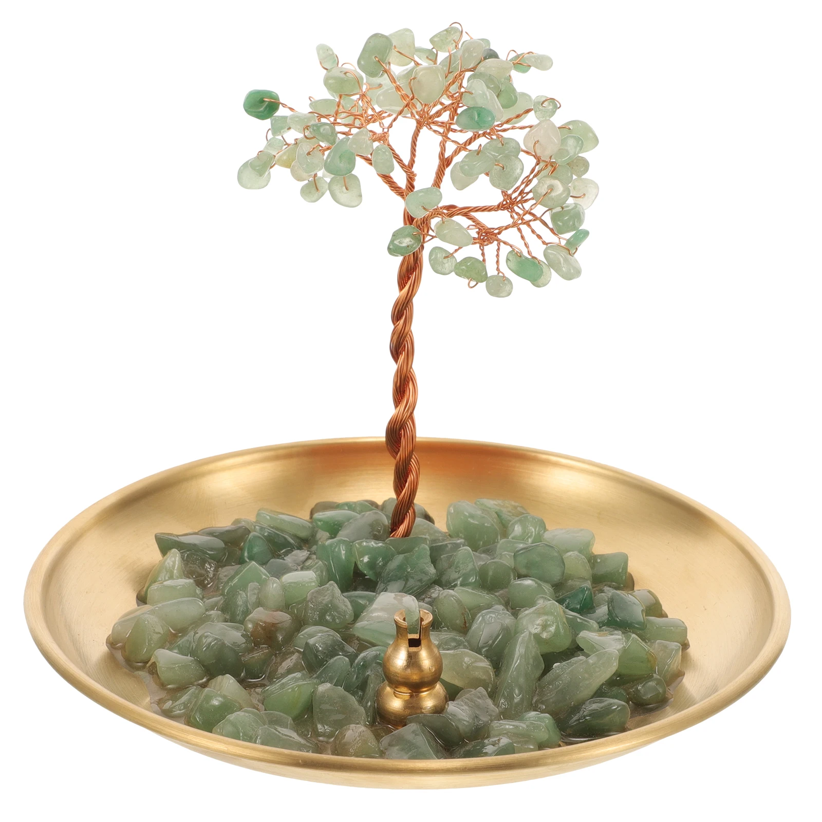 

Crystal Stone Tree Incense Holder 8 Golden Discs 14cm Household Incense Plate Decorative Steel Burner for Home Office Yoga
