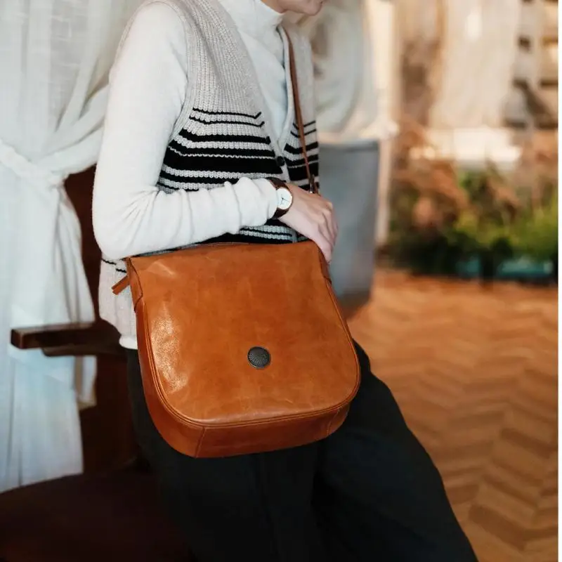 

vintage high quality vegetable tanned cowhide women's shoulder bag outdoor travel handmade genuine leather female underarm bag