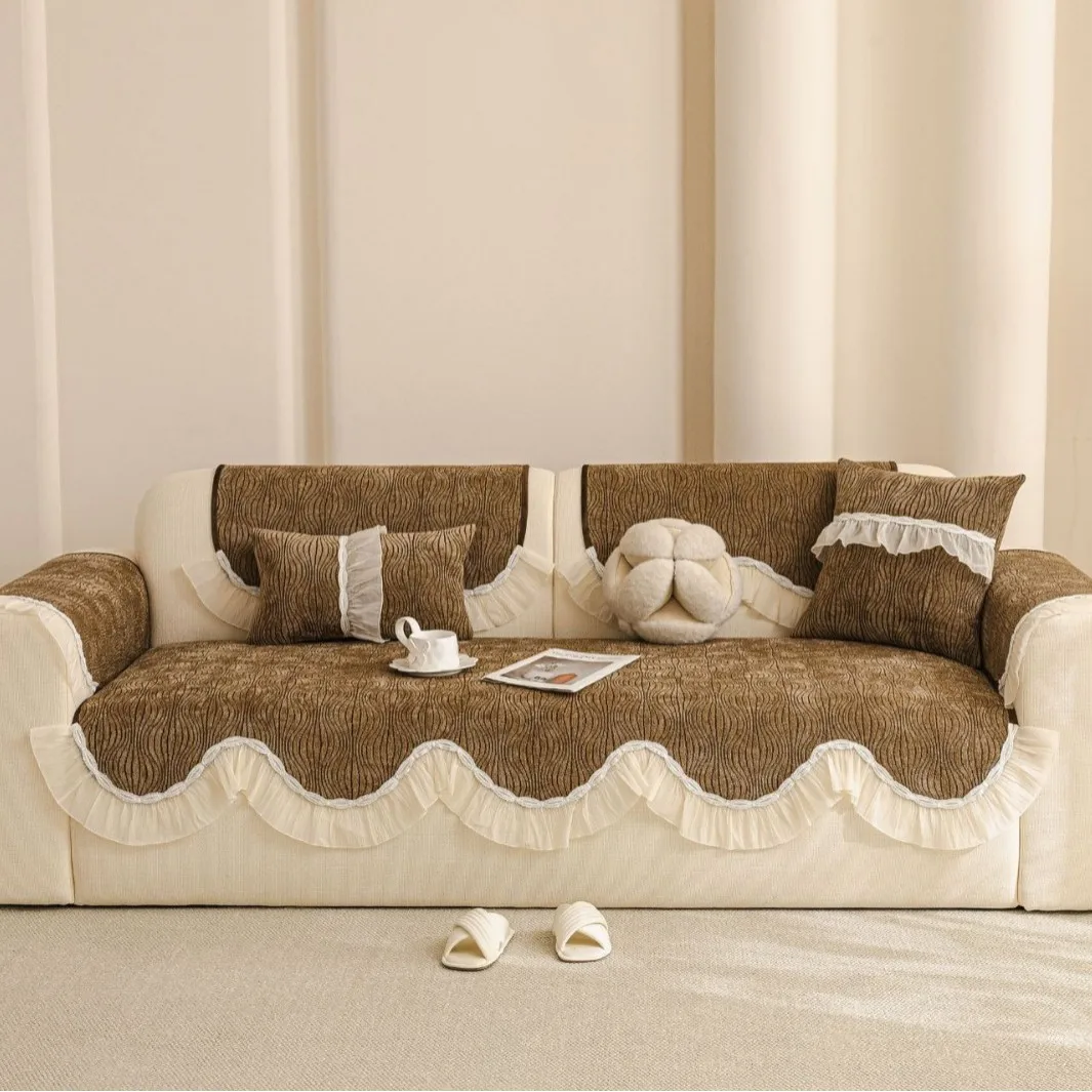 Soft Chenille Sofa Cushions Non-Slip Seat Covers Living Room Decor Woven Texture Warm Home Textiles Furniture Pads Couch Cover