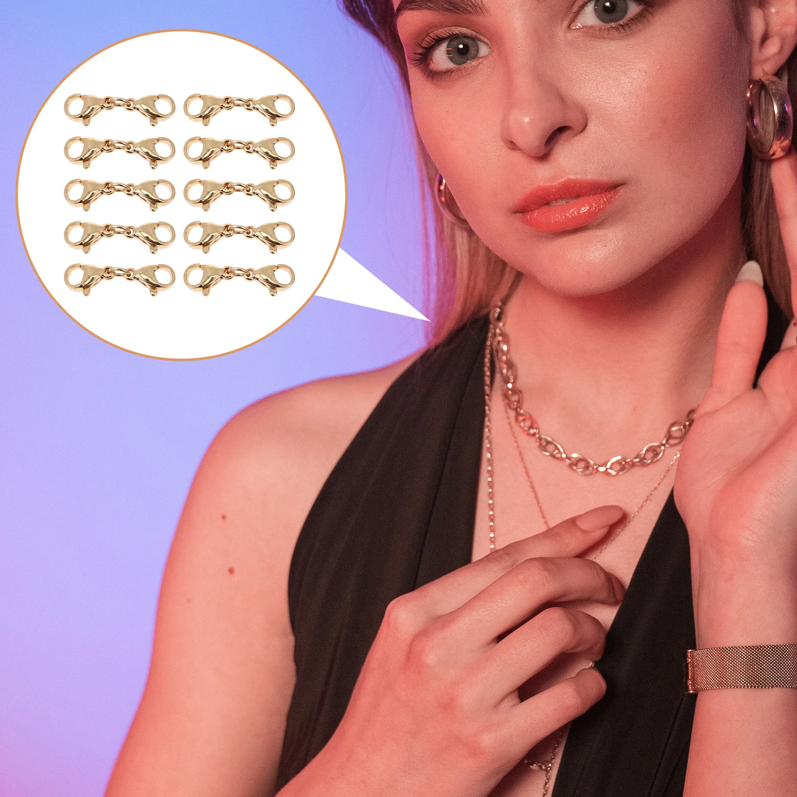 

10pcs Stainless Steel Lobster Clasps 20Mm Jewelry Connectors For Diy Necklace Bracelet Repair Replacement Double-End Connector