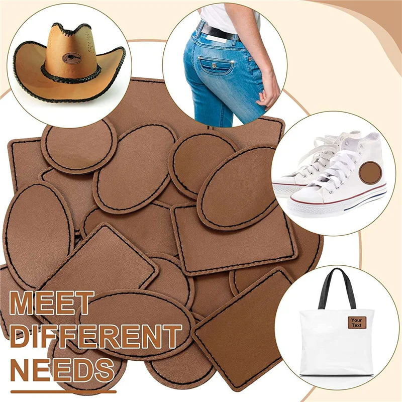 

ABLK 90 Pcs Leatherette Blank Hat Patches Iron on Leatherette Patch Rustic Faux Leather Patches for Jacket Backpack