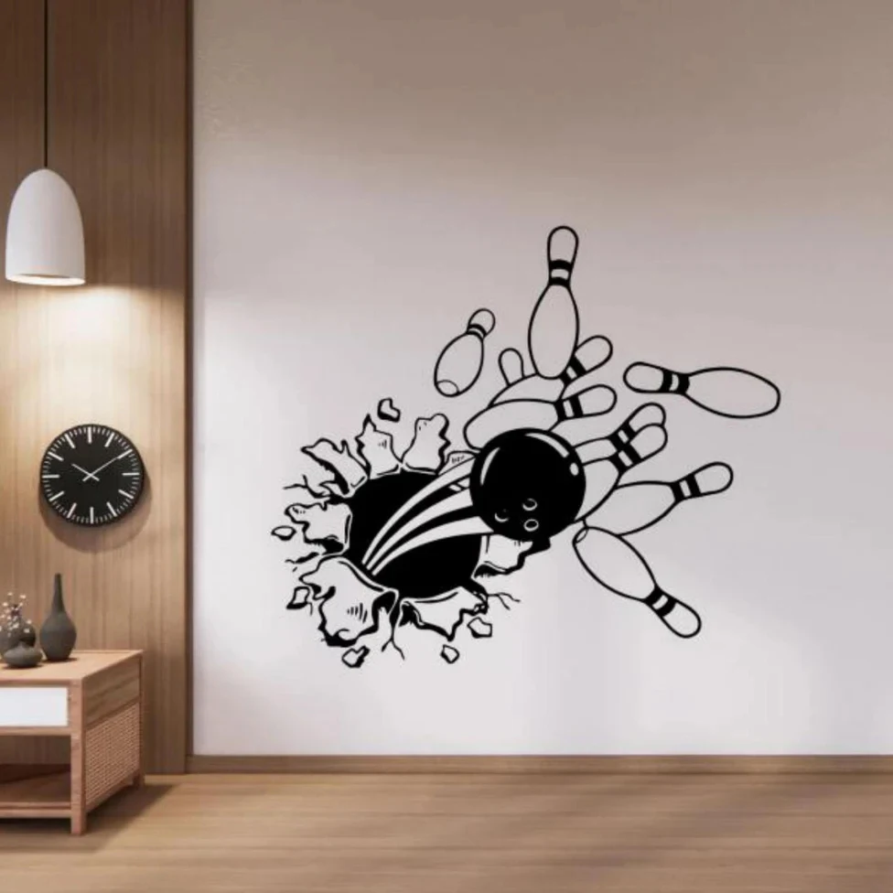 Bowling Wall Decal Vinyl Sticker Bowler Strike Sign Wall Sticker Bowling Alley Decor Poster Gift Mural Removable Decals S630